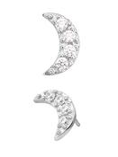 4-Gem Pave Moon Push-In Stud Earring, 14k White Gold