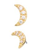 4-Gem Pave Moon Threaded Stud Earring, 14k Yellow Gold image