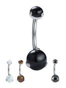 Prong Set Double Created Gemstone Belly Bar, Titanium image