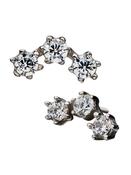 3-Gem Cluster Push-In Stud Earring, 14k White Gold image