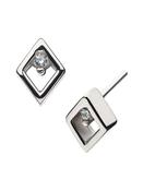 Diamond Shape Push-In Stud Earring, 14k White Gold image