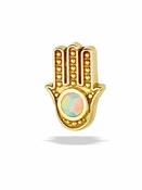 BodyGems Hamsa Threaded Stud Earring, White Opal, 14k Yellow Gold image