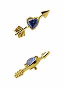 Love Heart Arrow Threaded Stud, 18k Yellow Gold, Royal Blue Topaz