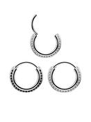 Pave Daith Clicker Earring, Triple Stacked, CoCr NF, 6mm to 10mm image