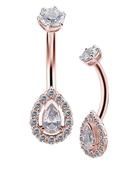 Haloed Teardrop Belly Bar, 18k Rose Gold image