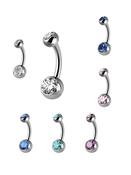 Double Premium Zirconia Baby Belly Bar, Titanium image
