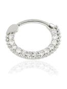 Pave Beaded Daith Clicker Earring, 14k-9k White Gold, 8mm Oval (Material: 9k Gold) image