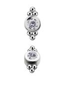 Double Tribead Gem Threaded Stud Earring,18k White Gold image
