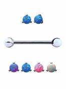 Nipple Barbell with Created Opal Orbs, Titanium image