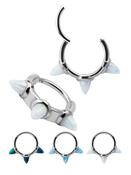 Created Opal Triple Medium Spiked Clicker Earring, Steel image