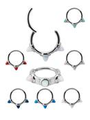 Created Opal Triple Short Spiked Clicker Earring, Steel image