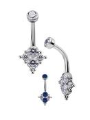 Quad-Gem Beaded Belly Bar, Titanium, Style 2 (Gemstone Colour: RBL) image