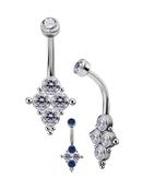 Quad-Gem Beaded Belly Bar, Titanium (Gemstone Colour: RBL) image