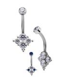 Quad-Gem Beaded Belly Bar, Titanium, Style 3 (Gemstone Colour: RBL) image