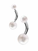 Double Freshwater Pearl Belly Bar, Titanium (Size: 6mm/4mm) image