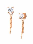 Prong CZ with Chain Dangles Threaded Stud Earring, 14k Rose Gold image