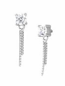 Prong CZ with Chain Dangles Threaded Stud Earring, 14k White Gold image