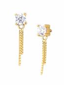 Prong CZ with Chain Dangles Threaded Stud Earring, 14k Yellow Gold image