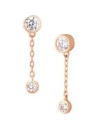 Bezel CZ with Dangle Threaded Stud Earring, 14k Rose Gold image
