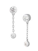 Bezel CZ with Dangle Threaded Stud Earring, 14k White Gold image