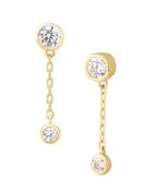 Bezel CZ with Dangle Threaded Stud Earring, 14k Yellow Gold image
