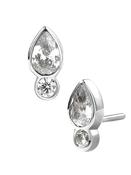 Bezel Pear w Gem Accent Push-In Stud Earring, 14k White Gold image