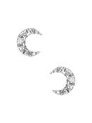 Mini Pave Crescent Moon Push-In Stud Earring, 14k White Gold image