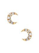 Mini Pave Crescent Moon Push-In Stud Earring, 14k Yellow Gold image