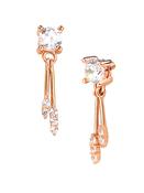 Prong CZ with Stick Dangles Threaded Stud Earring, 14k Rose Gold image
