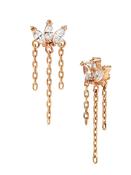 3 Marquise with Chain Dangles Threaded Stud Earring, 14k Rose Gold image
