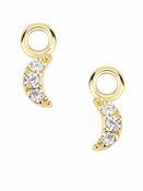 3-Gem Pave Moon Charm for Clicker Hoop, 14k Yellow Gold