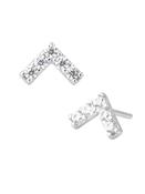 Pave Chevron Push-In Stud Earring, 14k White Gold image