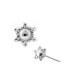 Mini Beaded Sun Push-In Stud Earring, 14k White Gold image