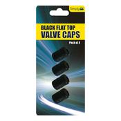 Simply Flat Top valve Caps Black 4 Pce