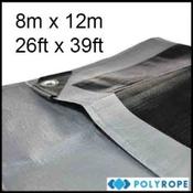8m x 12m Extra Heavy Duty Tarpaulin (260gsm) | Silver/Black Waterproof Cover