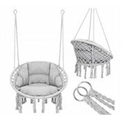 Gray Macrame Hanging Swing Chair with Pillow | Indoor &amp; Outdoor Stork's Nest