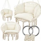 Beige Macrame Hanging Swing Chair with Pillow | Indoor &amp; Outdoor Stork's Nest