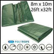 8m x 10m Medium Duty Tarpaulin (140gsm) | Green/Silver Waterproof Cover