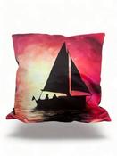 Handcrafted Decorative Cushion – Sailboat at Sunset Design