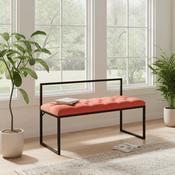 Red Velvet Bench with Backrest 100x40cm – Black Steel Frame