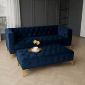Elegant Stylish Chesterfield Lux Coffee Table – Velvet, Rectangle,Tufted, Gold Legs image