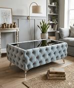 Chesterfield Coffee Table Velvet Rectangle 83x63x45cm with Glass image