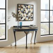 Regal Blue Console Table Hand-Painted Canvas Top, Gold Accents image