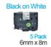 Compatible Brother TZE-211 Black on White Labelling Tape 6mm x 8m - 5 Pack image