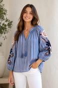 Embroidered Stripe Blouse - Blue image