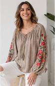 Embroidered Stripe Blouse - Mocha image