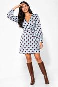 Spot Wrap Dress - Blue