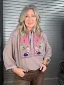 Regina Embroidered Blouse - Taupe image