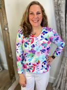 YEW V- Neck Top - Pink Multi