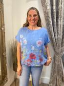 Linen Flower Top - Blue